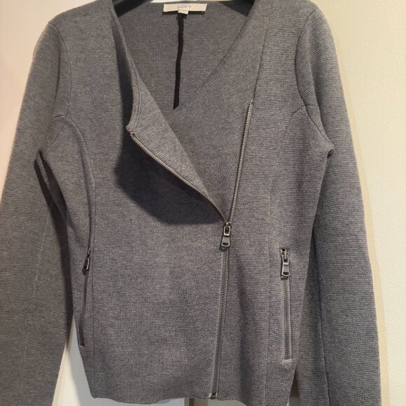 Loft Medium Grey Womens Wool Blend Moto Knit sweater - Picture 4 of 12